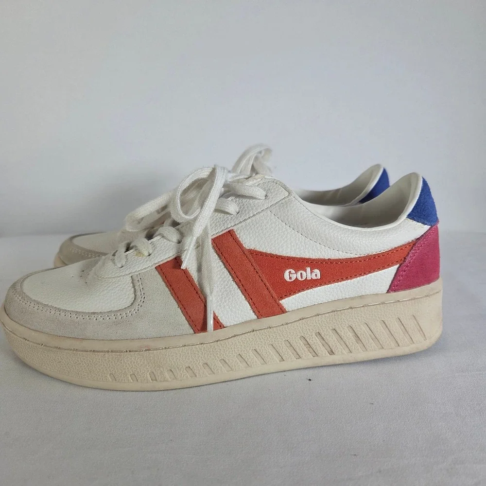 Gola Grandslam Trident Womens Sneakers White Orange Blue CLA415 Size US‎ 8